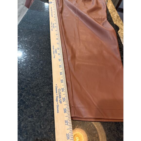 Ophelia Roe High Rise Straight Leg Faux Leather Brown Pants Women's Size 14 - Picture 7 of 9